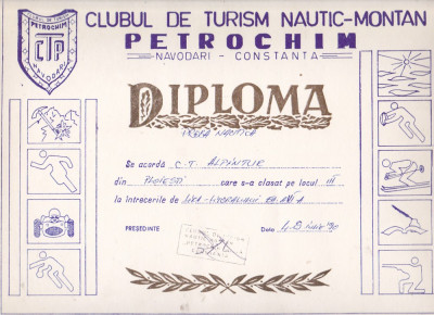 bnk div - Diploma Clubul Turism nautic-montan Petrochim Navodari 1990 foto