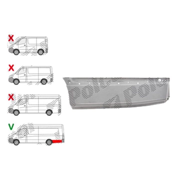 Segment aripa spate MERCEDES SPRINTER, 02.2018- model EXTRA LUNG, partea Stanga, otel galvanizat; in spatele rotii; sub ornament lateral; Lungime 139