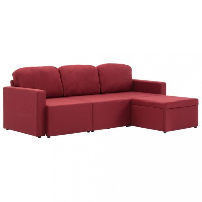 Canapea modulara extensibila cu 3 locuri, rosu vin, textil foto