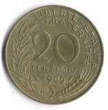 Monedă Franța 20 centimes 1989