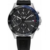 Tommy Hilfiger Bank Ceas Barbati 46mm Cronograf cu Baterie cu Curea din Cauciuc Negru 1791724