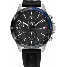 Tommy Hilfiger Bank Ceas Barbati 46mm Cronograf cu Baterie cu Curea din Cauciuc Negru 1791724