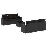 Cumpara ieftin Set canapele de gradina cu perne, 7 piese, negru, poliratan