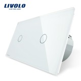 Cumpara ieftin Intrerupator touch dublu Livolo din sticla alba, cu panou Crystal