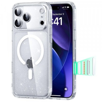 Husa MagSafe pentru Apple iPhone 17 Pro Max, ESR, Classic Hybrid Shimmer, Transparenta foto