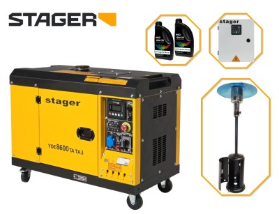 Pachet Generator insonorizat Stager YDE8600TA-TA3 V2, 7.5kVA, DualPower + Automatizare trifazata YA40063F12STA, 63A + Zobo H1207G Incalzitor terasa pe foto