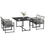Outsunny Salon de grădină set masă și scaune cu 1 masă de dining și 4 scaune spătar pliabil tavă sticlă securizată | Aosom Romania
