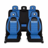 Set Huse Scaune Universale Racing, Albastru cu Negru Personalizate cu Skoda Nou
