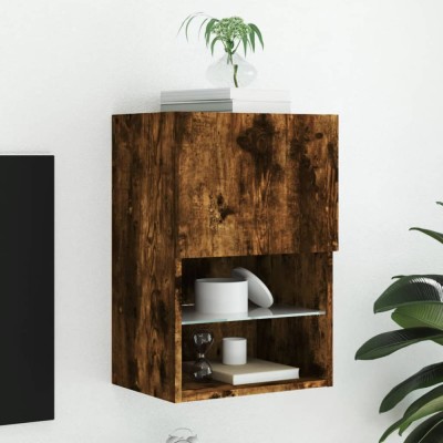 vidaXL Comodă TV cu lumini LED, stejar fumuriu, 40,5x30x60 cm foto