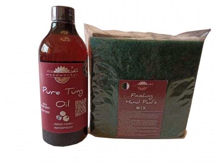 Prep&#039;N&#039;Shine-Pure Tung Oil &amp; Hand Pad&rsquo;s Mix Abrasive, alb, negru verde, 500 ml