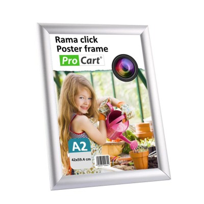 Rama click aluminiu pentru afisare mesaje publicitare, format A2, fixare perete, gri foto