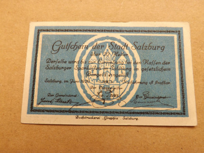 Austria Notgeld 20 Heller iunie 1920 - Stadt Salzburg foto