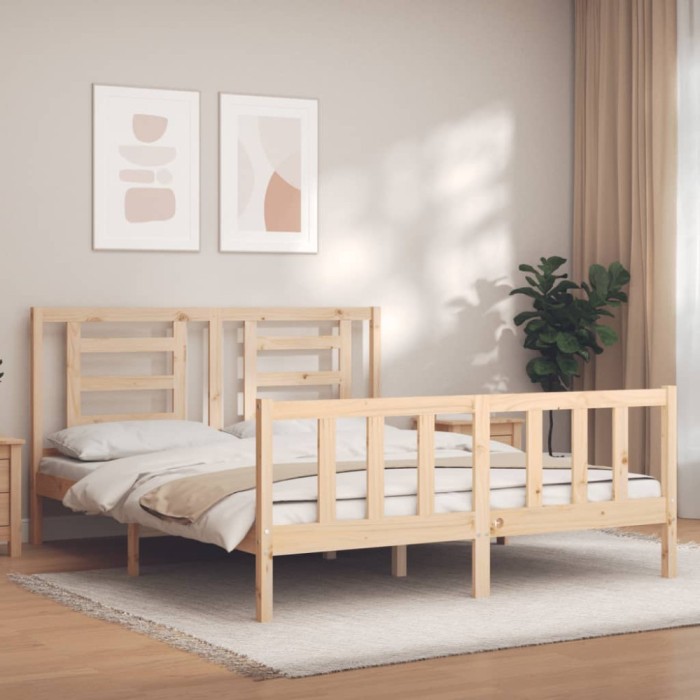 Cadru de pat cu tăblie, king size, lemn masiv