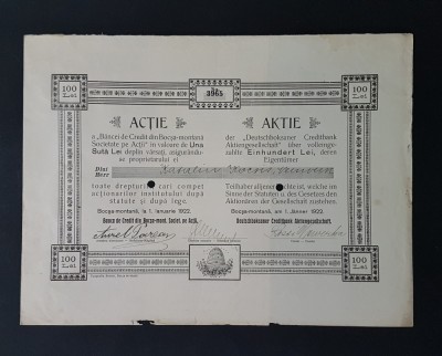 Actiune 1922 banca de credit din Bocsa-montana , actie , titlu , actiuni foto
