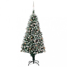vidaXL Brad Crăciun artificial pre-iluminat globuri/conuri pin, 210 cm 3077618