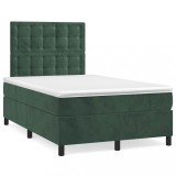 VidaXL Pat cu arcuri, saltea și LED, verde &icirc;nchis, 120x190 cm, catifea 3270338