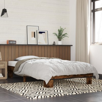 vidaXL Cadru de pat, stejar fumuriu 100x200 cm lemn prelucrat și metal 845869 foto