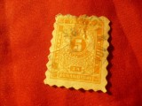 Timbru Taxe Bulgaria 1884 val. 5st.orange, dantelat perce cu serpentin ,stamp.