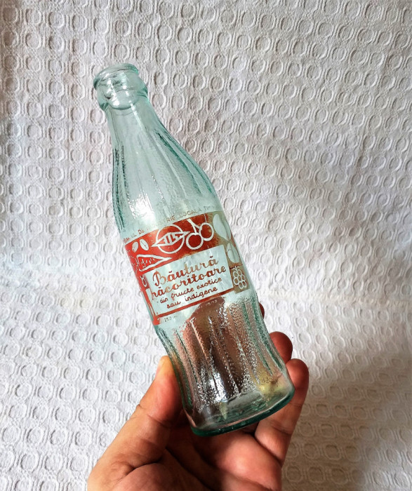 Sticla veche de suc Timisoara, sticla colectie comunism, sticla eticheta vopsita