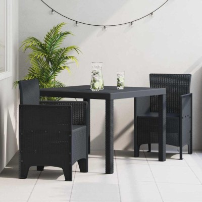 vidaXL Set de masă pentru grădină 3 pcs Antracit Ratan Polt 3378672 foto