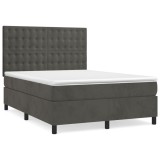 Cumpara ieftin Pat box spring cu saltea, gri inchis, 140x200 cm, catifea