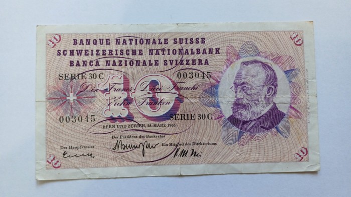 Elveţia 10 Franken, Franci 1963