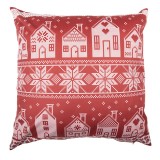 Cumpara ieftin Fata perna Craciun Casute textil rosu bej 45x45 cm