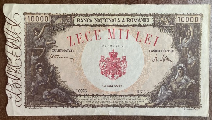 B11 67 - Bancnota foarte veche - Romania - 10000 lei emisiune 18 mai 1945