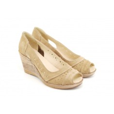 Oferta marimea 36 - Pantofi dama, de primavara-vara, decupati in fata, cu platforme de 7cm, lucrati din piele naturala intoarsa - LS1047BEJ