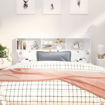 Tablie de pat cu dulap, alb extralucios, 180x19x103,5 cm GartenMobel Dekor foto