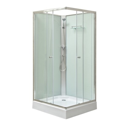 Cabină de duș pătrată Polo White II, albă, cu cădiță de duș acrilică, 90x90x195 cm foto