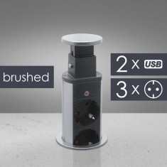 Distribuitor 3 prize camuflat &icirc;n mobilier, USB- metalizat-satinat
