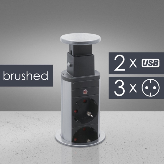 Distribuitor 3 prize camuflat &icirc;n mobilier, USB- metalizat-satinat