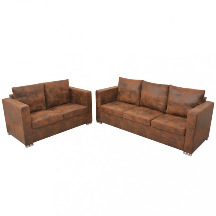 Set canapea 2 piese, imitație piele &icirc;ntoarsă