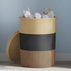 vidaXL Coș de depozitare cu capac, negru și bej, &Oslash;37x50 cm bumbac 358479