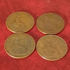 Lot 4 monede UK, Anglia, One 1 Penny 1919 + 1920 + 1921 + 1922 [poze]