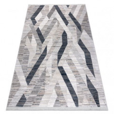 Covor modern REBEC franjuri 51166B Geometric - două niveluri de l&acirc;nă albastru inchis / cremă, 80x150 cm