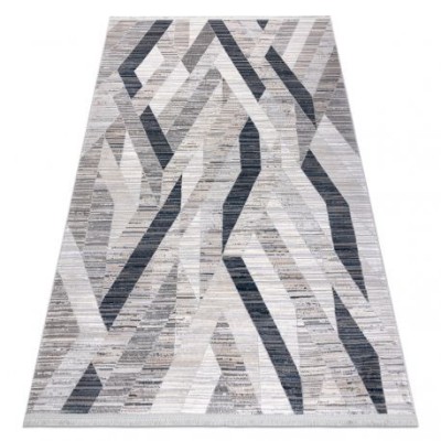 Covor modern REBEC franjuri 51166B Geometric - două niveluri de l&amp;acirc;nă albastru inchis / cremă, 80x150 cm foto