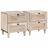 Noptieră 2 pcs Bej 40 x 33 x 46 cm Lemn masiv de mango