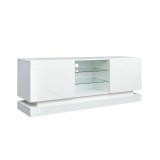 Comoda TV Moderno Lucios cu Raft de Sticlă Reglabil și Balamale Silențioase, Suport pentru TV p&acirc;nă la 70 Inch, 160x38,5x60 cm, Alb