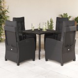 Set mobilier de grădină cu perne, 5 piese, negru, poliratan
