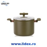 Oala din aluminiu cu capac si maner cauciucat Grunberg, 22 x18 cm,Baza pe inductie, Placaj anti-aderent, capacitate 5.6 L, GR5725