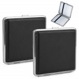 Set de 2 cutii pentru depozitarea tigaretelor Thirei, otel inoxidabil/ piele PU, negru/argintiu, 9,6 x 9,2 x 1,9 cm