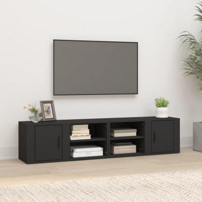 vidaXL Comode TV, 2 buc., negru, 80x31,5x36 cm, lemn prelucrat foto