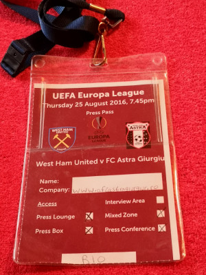 Acreditare fotbal WEST HAM UNITED-ASTRA GIURGIU(Europa League 25.08.2016) foto