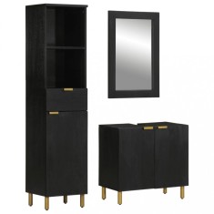 vidaXL Set mobilier de baie, 3 piese, negru, lemn compozit 3309995