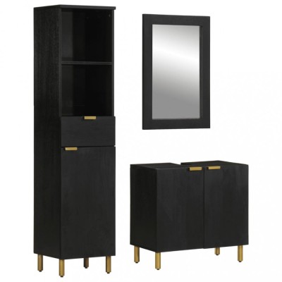 Set mobilier de baie, 3 piese, negru, lemn compozit foto