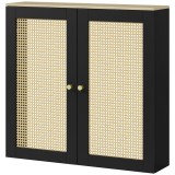 HOMCOM Capac pentru calorifer cu 2 uși din ratan Husă pentru calorifer Acoperire pentru calorifer pentru sal&oacute;n Dormitor 78x19x75 cm negru | Aosom Roma