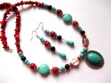 set colier si cercei cu turcoaz ,coral si onix 34318