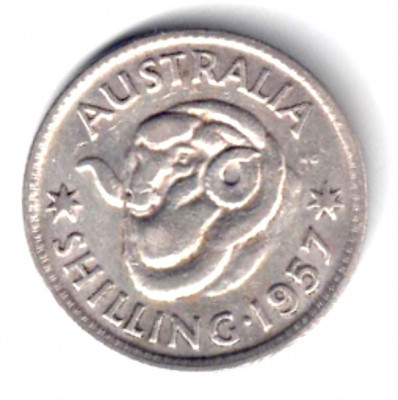 AUSTRALIA SHILLING 1957 ARGINT VF++ XF foto